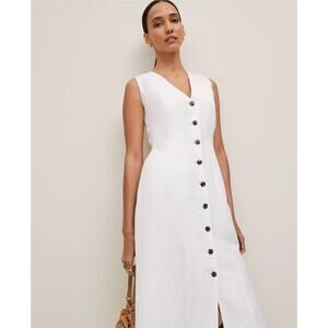 Ann Taylor Linen Blend V-Neck Shirtdress White Sz 10P NWT Euro Summer Old Money